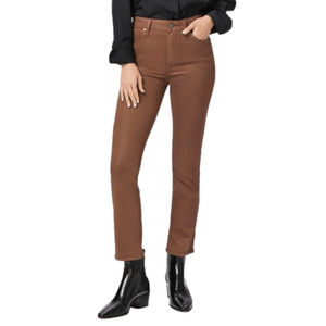 Paige Cindy Cognac Luxe Coating Straight Leg High Rise Jeans Size 24 NWT